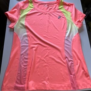 Fila Women’s Neon Pink and Yellow Colorblock Tennis Top
